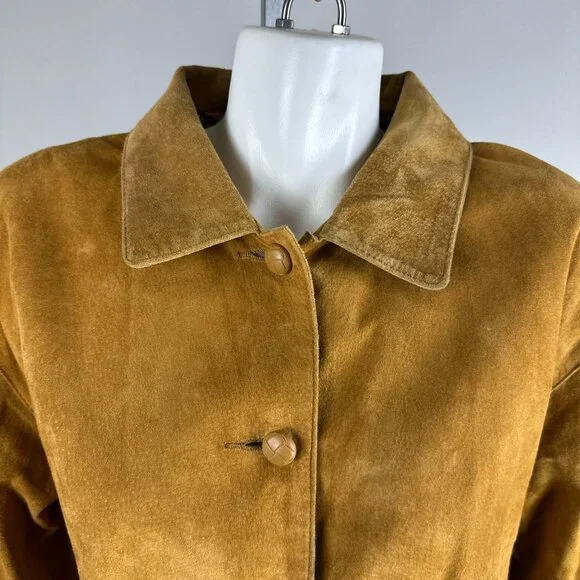Vintage Hunt Club Suede Leather Jacket Tan 90s Barn Chore Coat Button Size 12 L - Picture 6 of 6